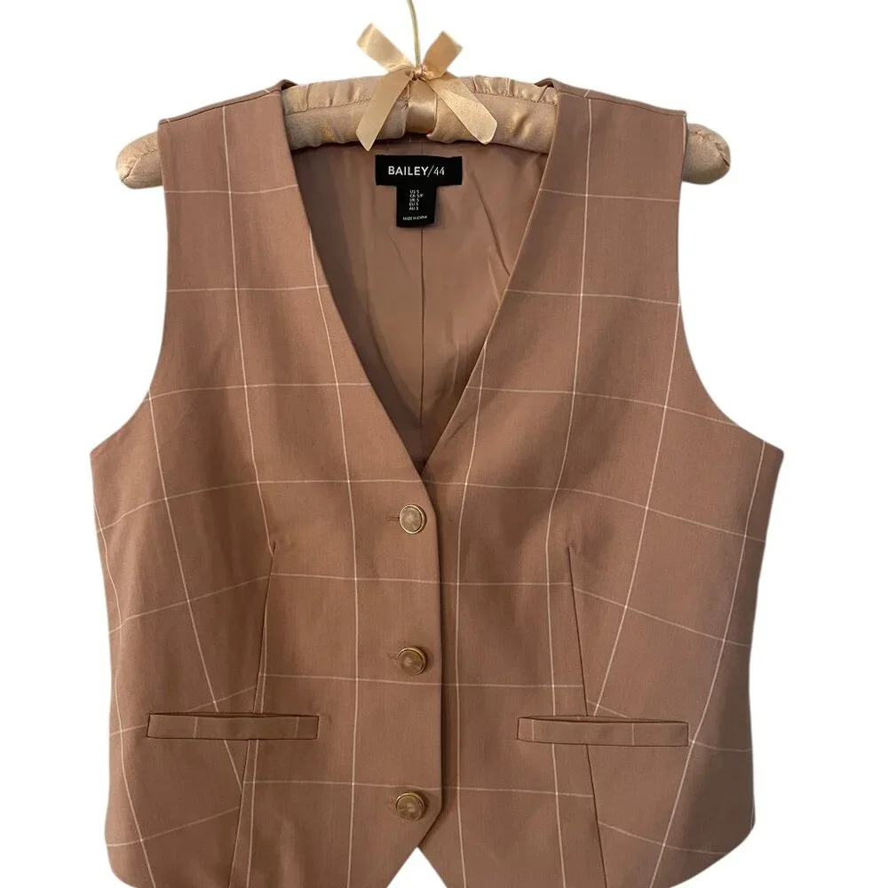Bailey 44 Women's Suit Tan Cream Vest Button Front S - Picture 3 of 5